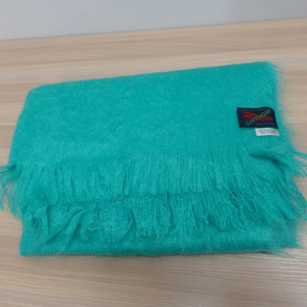 Vintage Wool Mohair Shawl Wrap Womens Blue Throw Blanket Scottish GARTMORN 28x70